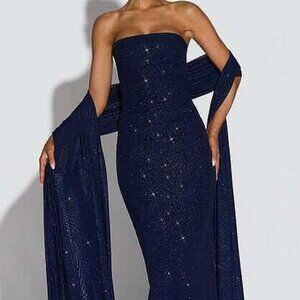 BabyBoo Pandra Maxi Dress & Agnes Shawl - Navy Sparkle